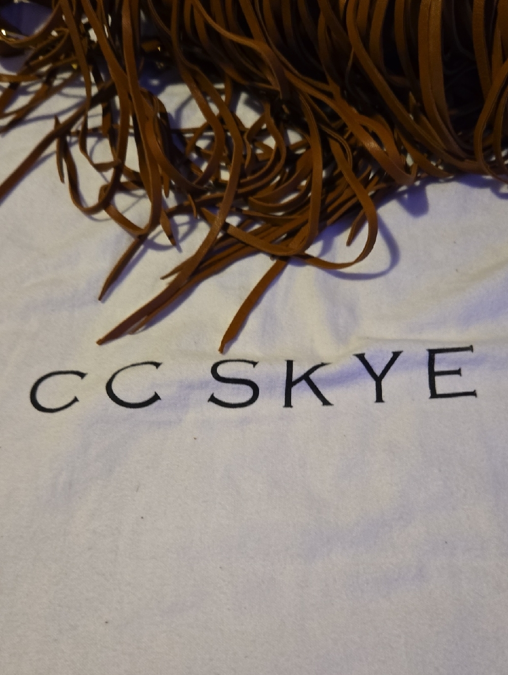 CC Skye Fringe Leather Crossbody Shoulder Bag - Tan - Picture 8 of 8
